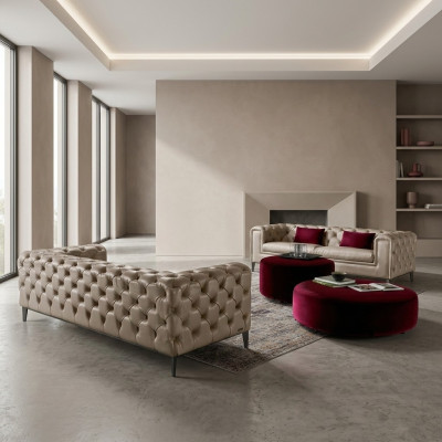 Set di divani Chesterfield di lusso da 3 posti + 3 posti in beige.