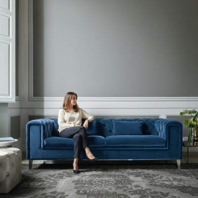 Divano 3 posti Blu in tessuto di lusso Design italiano per il soggiorno di mobili italiani