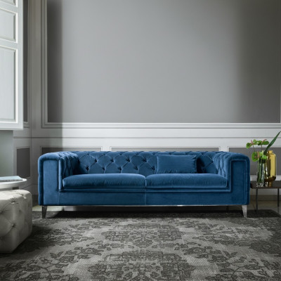 Divano 3 posti Blu in tessuto di lusso Design italiano per il soggiorno di mobili italiani
