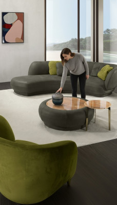 Divano in tessuto 3 posti in pelle imbottita Moderno Relax Seduta Mobili di lusso Divano ad angolo rotondo