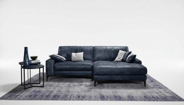 Divano ad angolo, divano, divani soggiorno in pelle di lusso, stile moderno a L, mobili blu nuovi.