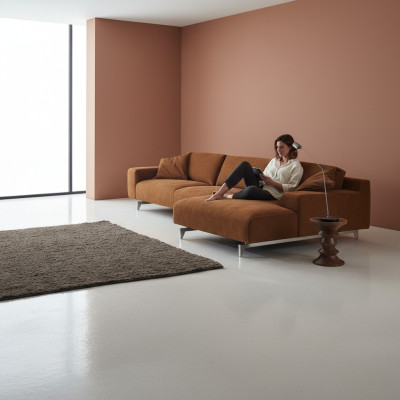 Divano d'angolo marrone design imbottitura divano tessile soggiorno forma a L divani Prianera