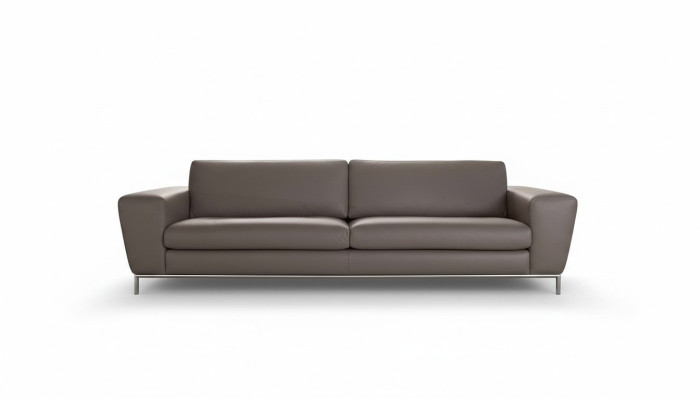 Divano moderno in pelle, divano design a tre posti grigio, divano a tre posti Prianera.