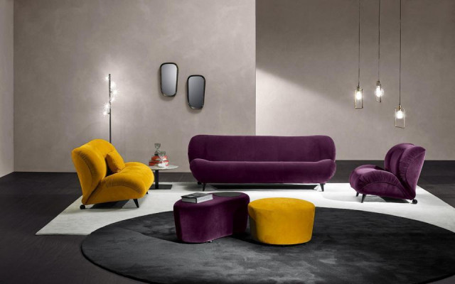 Moderno set di divani 3 posti + 2 posti, poltrona x2, poggiapiedi. Set divano designer per soggiorno elegante.