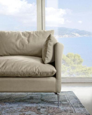 Divano ad angolo a L in pelle di design di lusso, nuovo divano imbottito a forma di L.