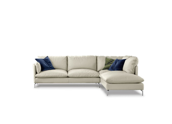 Divano ad angolo a L in pelle di design di lusso, nuovo divano imbottito a forma di L.