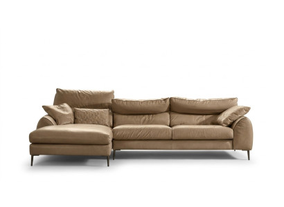 Divano ad angolo in pelle beige per soggiorno con poltrona a forma di L - Divano.