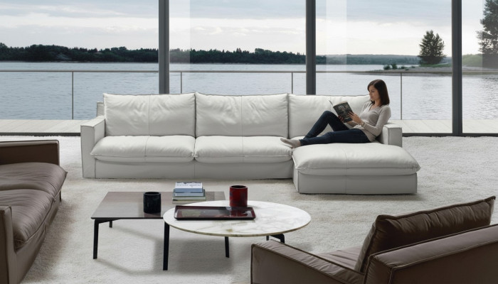Divano angolare in pelle a L con design di lusso bianco per soggiorno PRIANERA