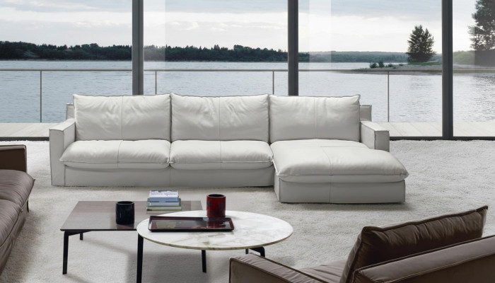 Divano angolare in pelle a L con design di lusso bianco per soggiorno PRIANERA