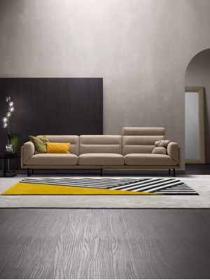 Completo set di divani Divano beige Sofa 4+3 posti in pelle