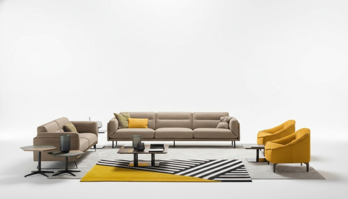 Completo set di divani Divano beige Sofa 4+3 posti in pelle