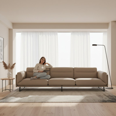 Divano 4 posti Divani in pelle design di lusso Beige divano di design di lusso a quattro posti xxl