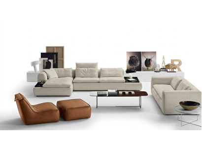 Divano angolare ad L in pelle di lusso per il soggiorno con divano imbottito dal design.