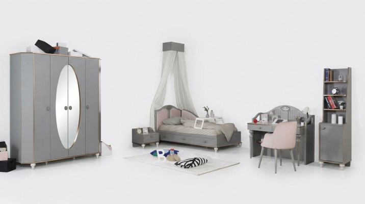 Camera dei bambini Mobili Set design 5 pezzi Letto Comodino Armadio