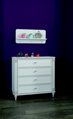 Camera dei bambini moderna con cassettiera con specchio e cassetti, design di mobili per la stanza.