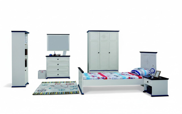 Camera dei bambini Set completo Letto Comodino Armadio Comò Specchio 6 pezzi
