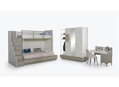 Camera da letto per bambini Set in legno Mobili Letto a castello Letto a soppalco Tavolo 3 pezzi