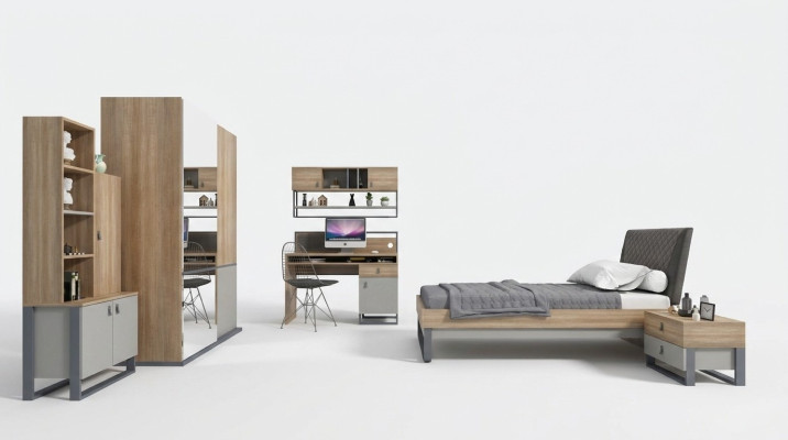 Set camera da letto per ragazzi Letto Armadio Camera da letto per bambini Nuovo set di 5 pezzi.