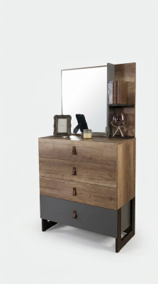 Comò con specchio in legno, design moderno di lusso per camera da giovane.