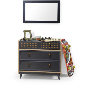 Camera da giovane con specchio, console di lusso, mobili per console, blu.