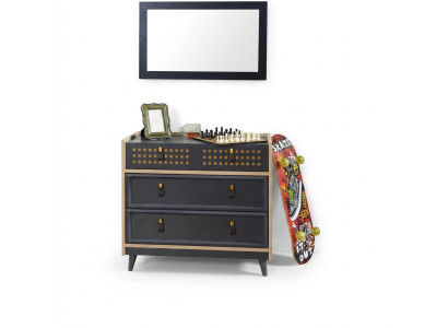 Camera da giovane con specchio, console di lusso, mobili per console, blu.