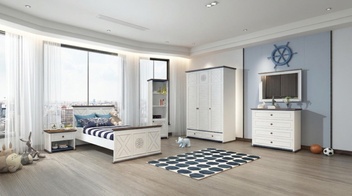 Camera da letto per giovani completa Letto singolo Armadio Cassettiera con specchio Design 6 pezzi