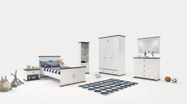 Camera da letto per giovani completa Letto singolo Armadio Cassettiera con specchio Design 6 pezzi