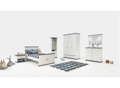 Camera da letto per giovani completa Letto singolo Armadio Cassettiera con specchio Design 6 pezzi