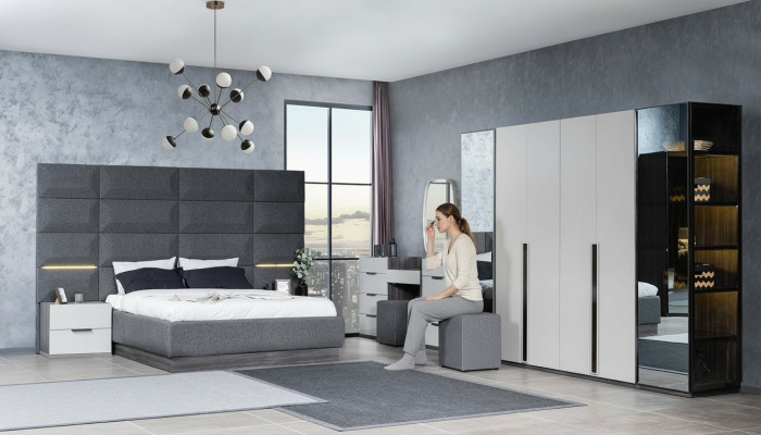 Set di mobili per camera da letto completo Letto 2 comodini Tavolo trucco Specchio 5 pezzi Nuovo