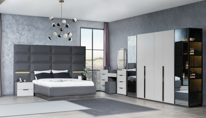 Set di mobili per camera da letto completo Letto 2 comodini Tavolo trucco Specchio 5 pezzi Nuovo