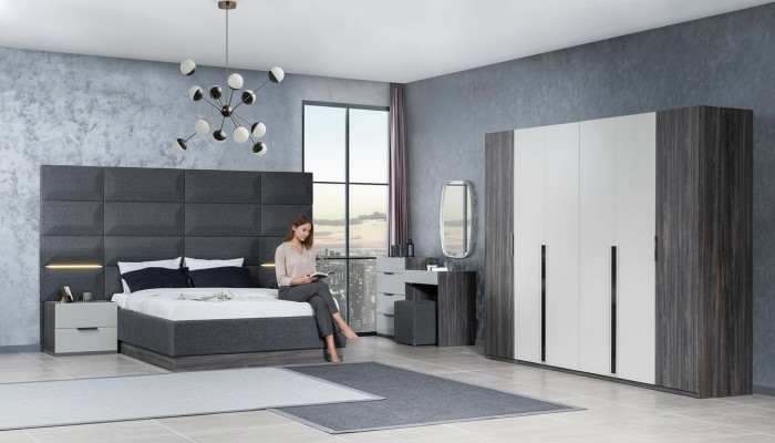 Camera da letto Letto Comodino Armadio Cassettone con specchio Set di mobili 5 pezzi