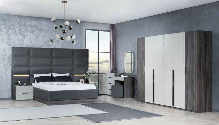 Camera da letto Letto Comodino Armadio Cassettone con specchio Set di mobili 5 pezzi