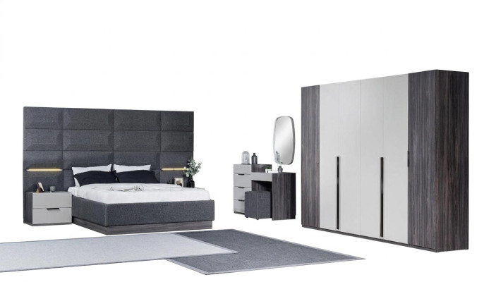 Camera da letto Letto Comodino Armadio Cassettone con specchio Set di mobili 5 pezzi