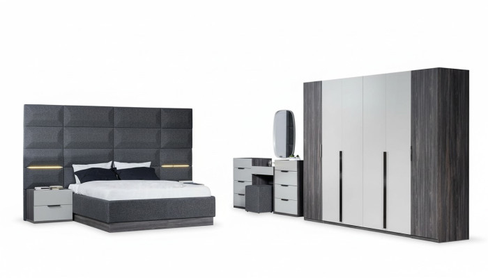 Camera da letto Letto Comodino Guardaroba Comò con specchio Set di mobili 5 pezzi