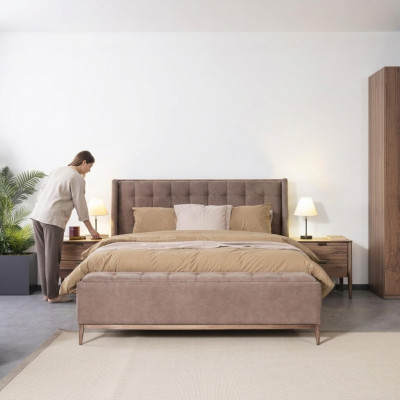 Design letto matrimoniale di lusso con materiale in legno per camera da letto imbottita.