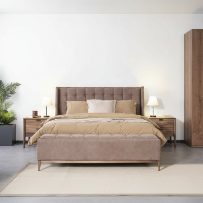 Design letto matrimoniale di lusso con materiale in legno per camera da letto imbottita.