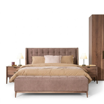 Design letto matrimoniale di lusso con materiale in legno per camera da letto imbottita.