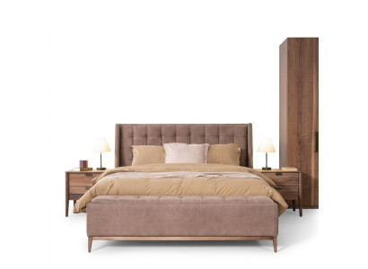 Design letto matrimoniale di lusso con materiale in legno per camera da letto imbottita.