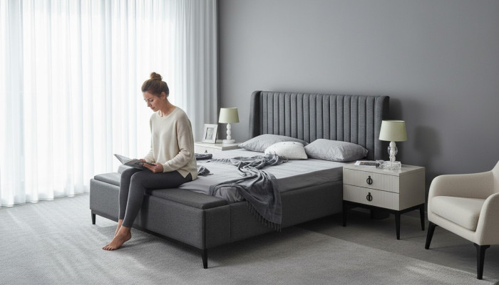 Design letto matrimoniale Letti Imbottito Camera da letto Mobili Hotel Struttura letto Grigio