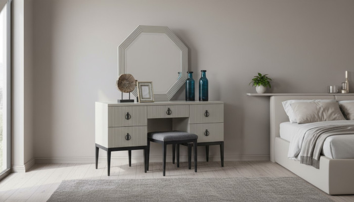 Tavolo trucco con specchio Design grigio camera da letto Console sgabello nuovo