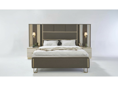 Letto matrimoniale 2x comodini in legno Design letti Camera da letto Imbottito Set 3 pezzi