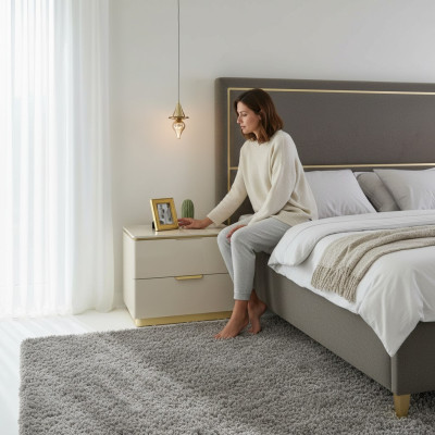 Camera da letto Console Comodini Set 2x Comodini Mobili di lusso per hotel Beige Nuovo