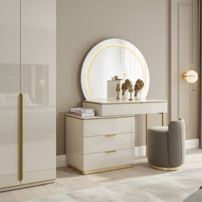 Set di mobili da camera da letto con specchio e tavolino trucco, design nuovo con sgabello.