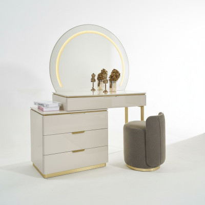 Set di mobili da camera da letto con specchio e tavolino trucco, design nuovo con sgabello.