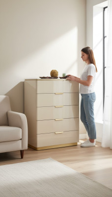 Comò in legno beige di lusso con alta scrivania console armadi mobili credenza armadio.
