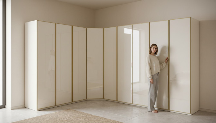 Armadio lucido per vestiti Armadi da camera da letto Armadio ad angolo Mobili di lusso Dorato Beige