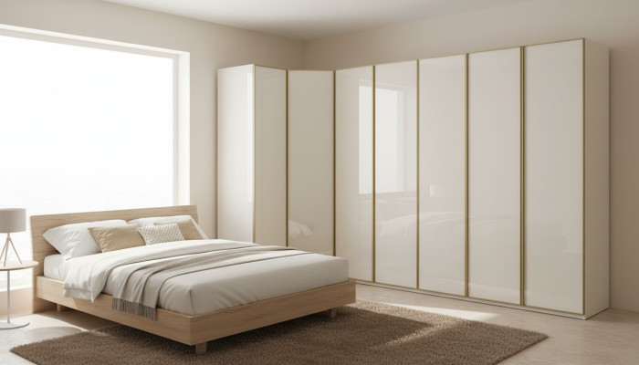Armadio lucido per vestiti Armadi da camera da letto Armadio ad angolo Mobili di lusso Dorato Beige