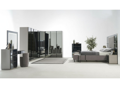 Lusso Vetro Camera da Letto Letto Comodino Armadio angolare Comò Specchio Sgabello Grigio