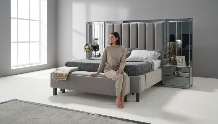 Camera da letto Set Letto 2x Comodino Sgabello Letti Doppi Mobili Imbottiti 4 pezzi. Nuovo