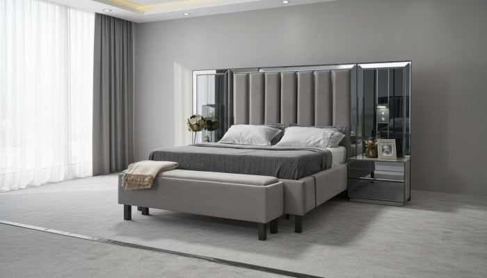Camera da letto Set Letto 2x Comodino Sgabello Letti Doppi Mobili Imbottiti 4 pezzi. Nuovo